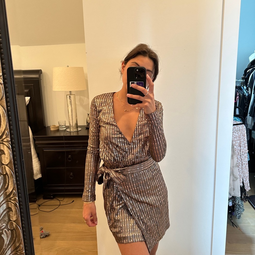Lovers + Friends Gold Sequin Wrap Dress